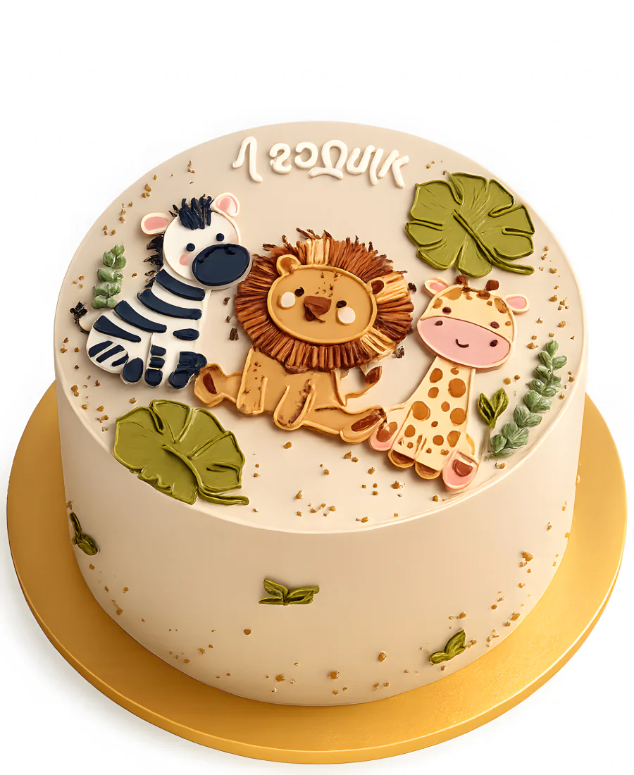 Бежевый бенто-торт с животными Фото