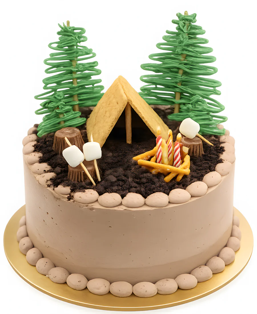 Бежевый торт с палаткой Фото