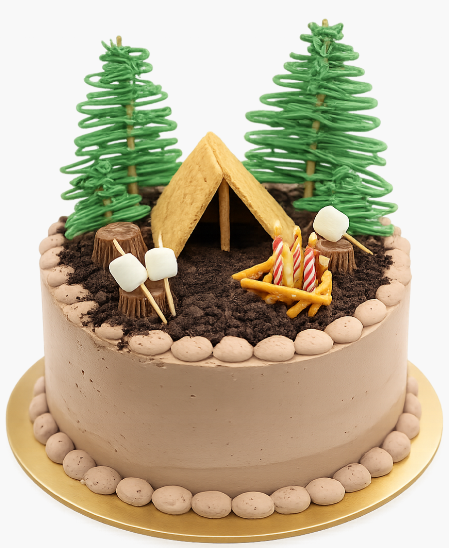 Бежевый торт с палаткой Фото