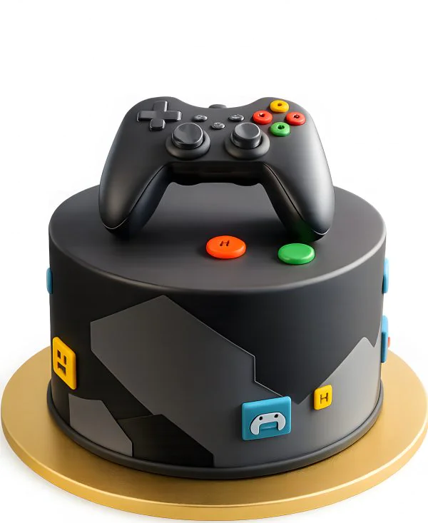 Черно серый торт с джойстиком Фото