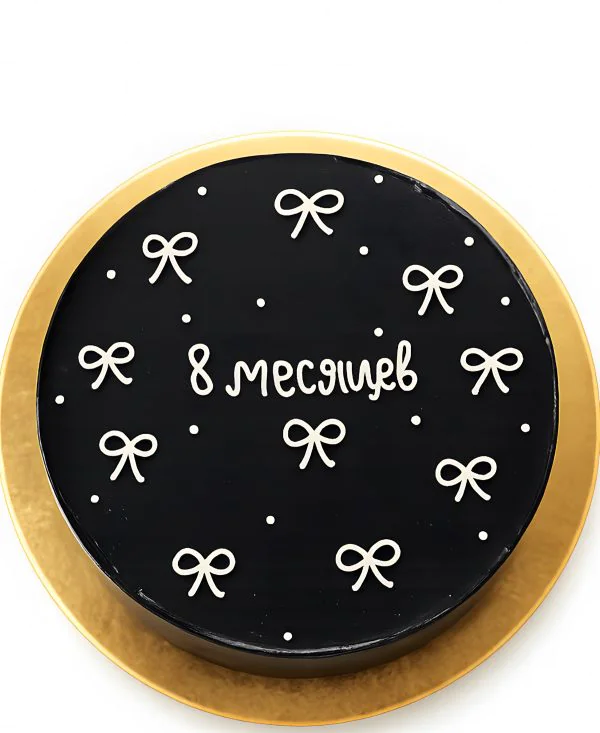 Черный бенто-торт с рисунком бантиков Фото