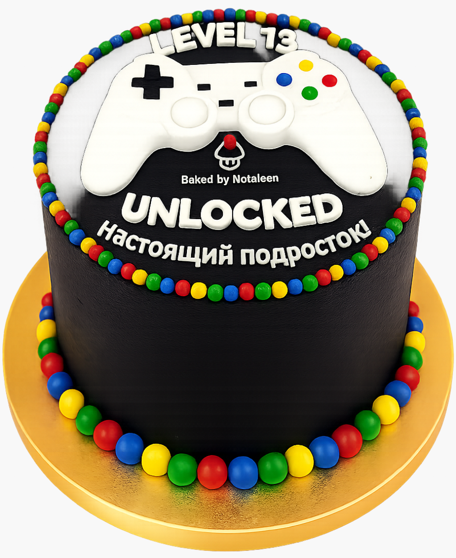 Черный торт для геймера с конфетами Фото