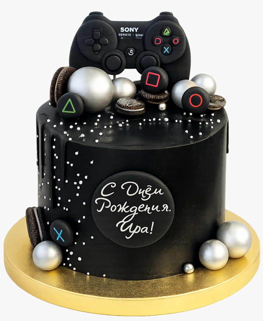 Черный торт с фигуркой джойстика Фото