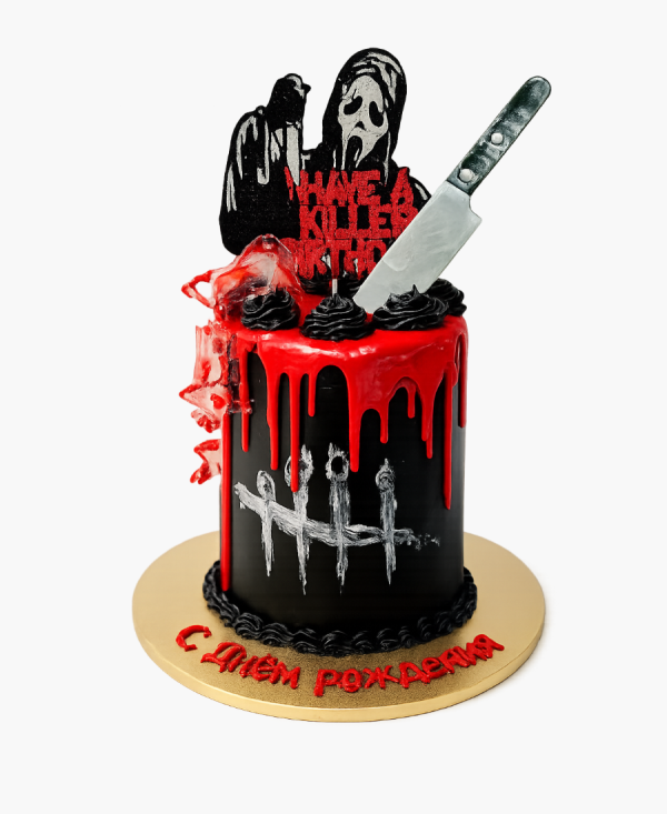 Черный торт с красной глазурью Фото