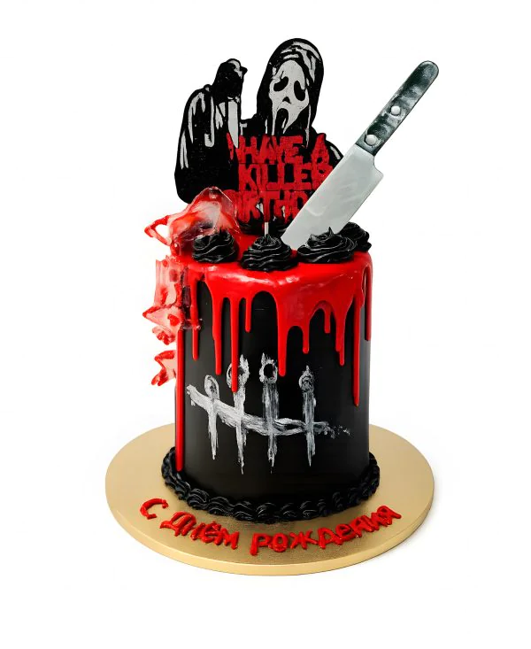 Черный торт с красной глазурью и Криком Фото