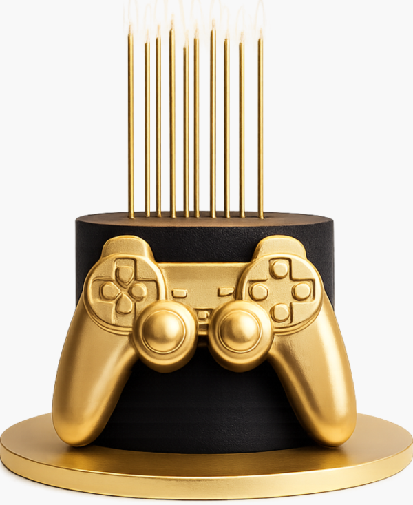 Черный торт с золотым джойстиком Фото