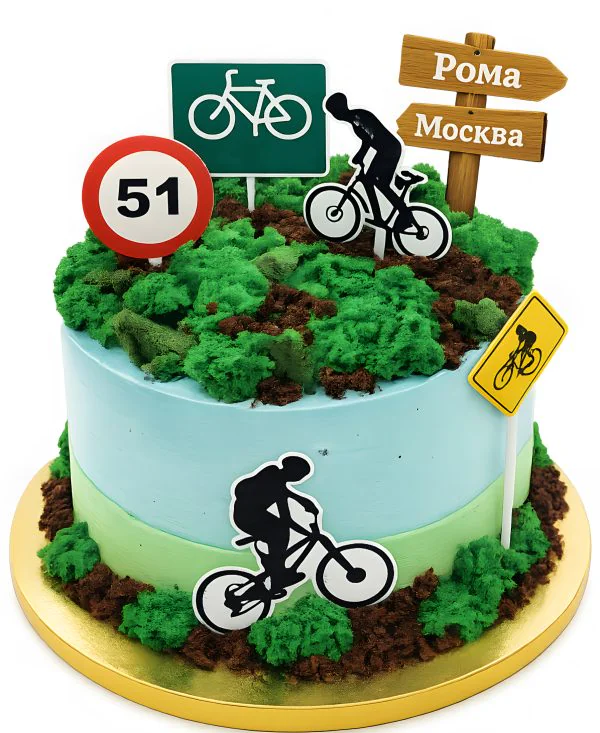 Торт с велосипедистами и указателями Фото