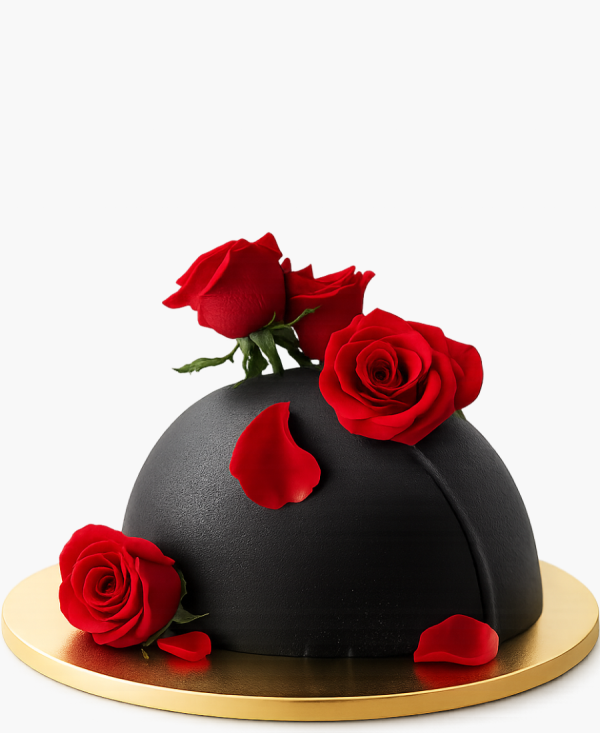 Чёрный готический торт с алыми розами Фото