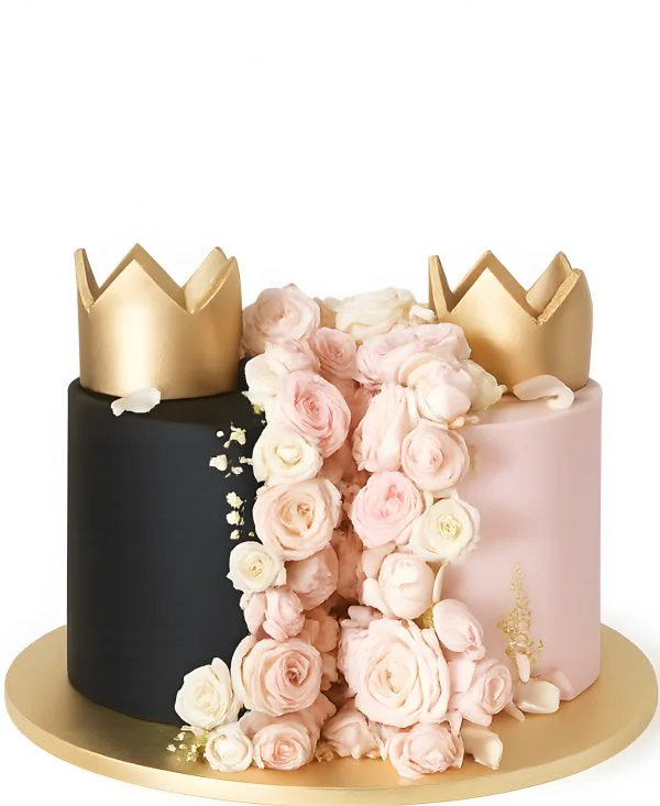 Двойной торт с коронами и розами Фото