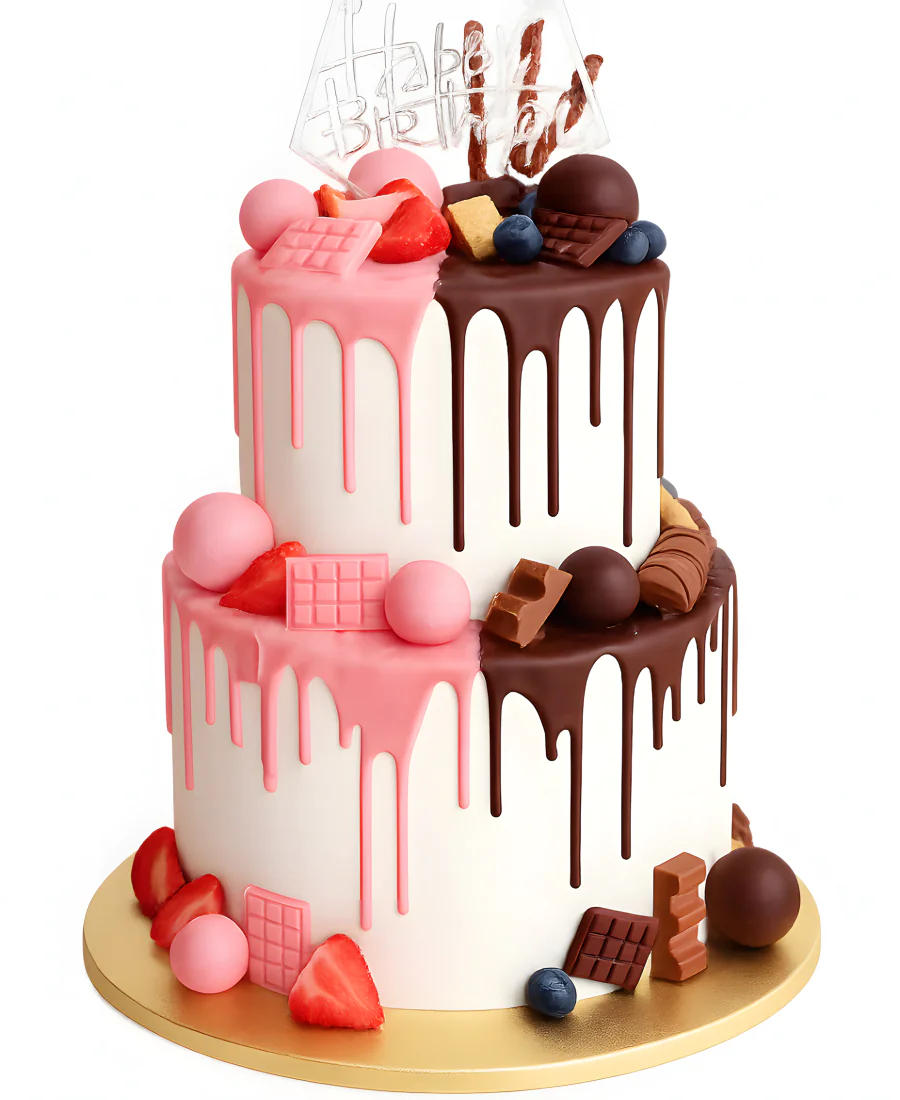 Двухъярусный двойной торт с акриловым топпером Фото