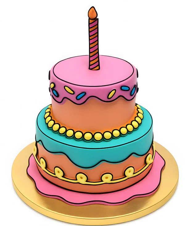 Двухъярусный торт комикс со свечкой Фото