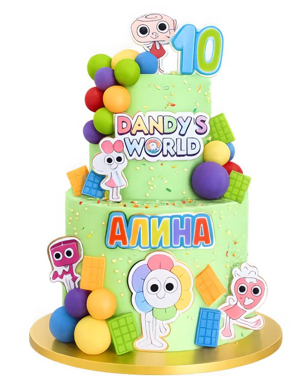 Двухъярусный торт на 10 лет в салатовом цвете Фото