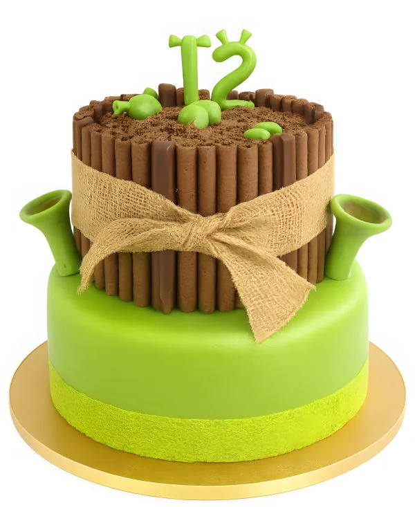 Двухъярусный торт на 12 лет в стиле Шрека Фото