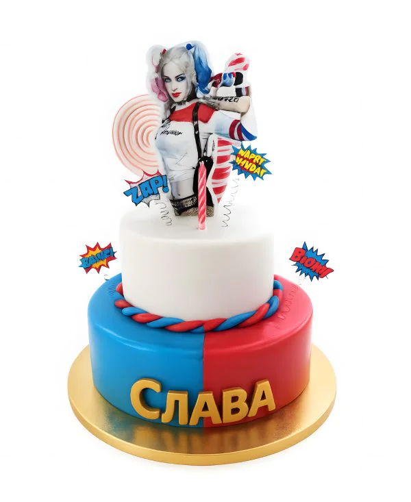 Двухъярусный торт с мастичным топпером Харли Фото