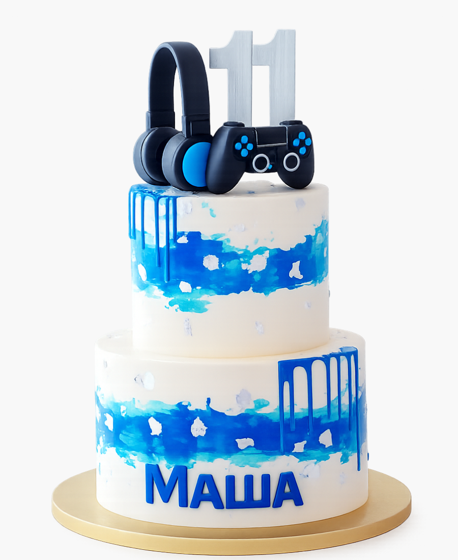 Двухъярусный торт с наушниками и джойстиком Фото