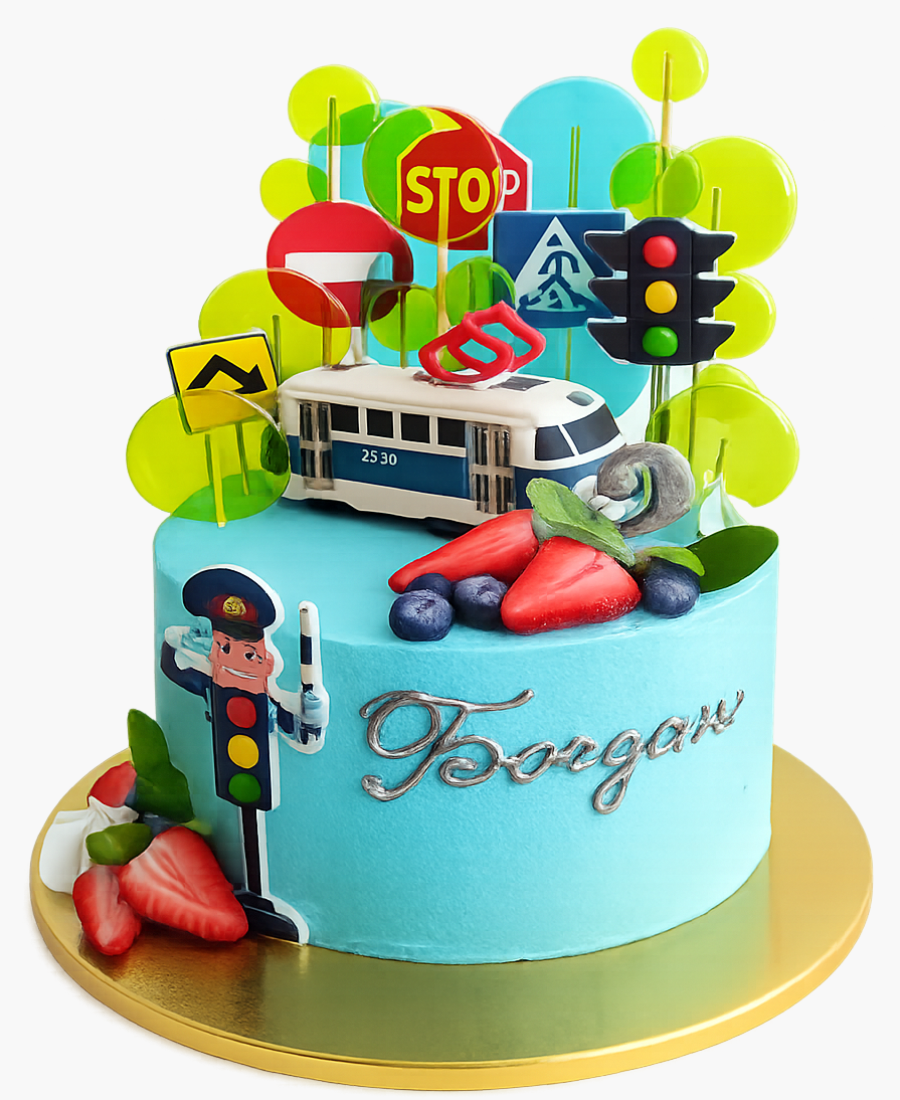 Элитный торт с леденцами и трамваем Фото