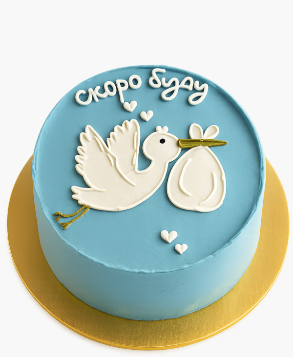 Голубой бенто-торт с аистом Фото