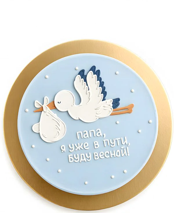 Голубой бенто-торт с аистом и ребенком Фото