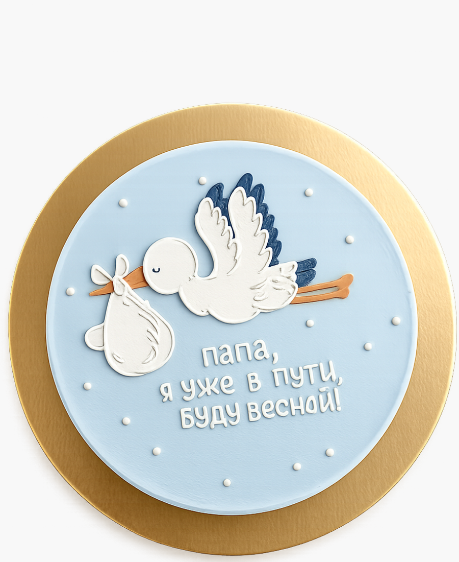 Голубой бенто-торт с аистом и ребенком Фото