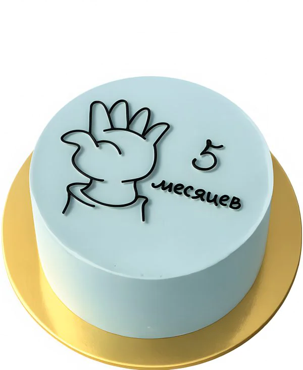 Голубой бенто-торт с рукой младенца Фото