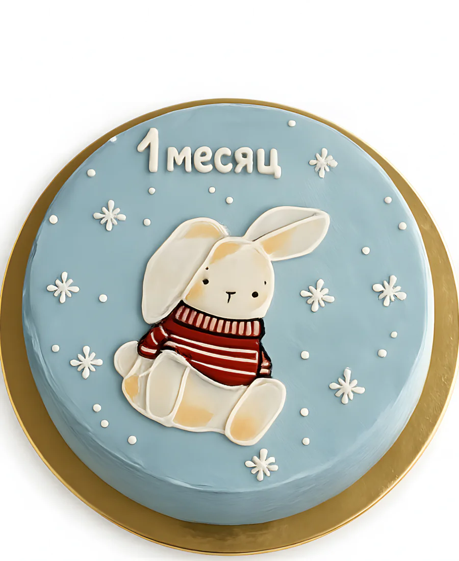 Голубой бенто-торт с зайцем Фото