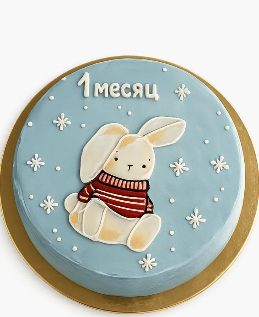 Голубой бенто-торт с зайцем Фото