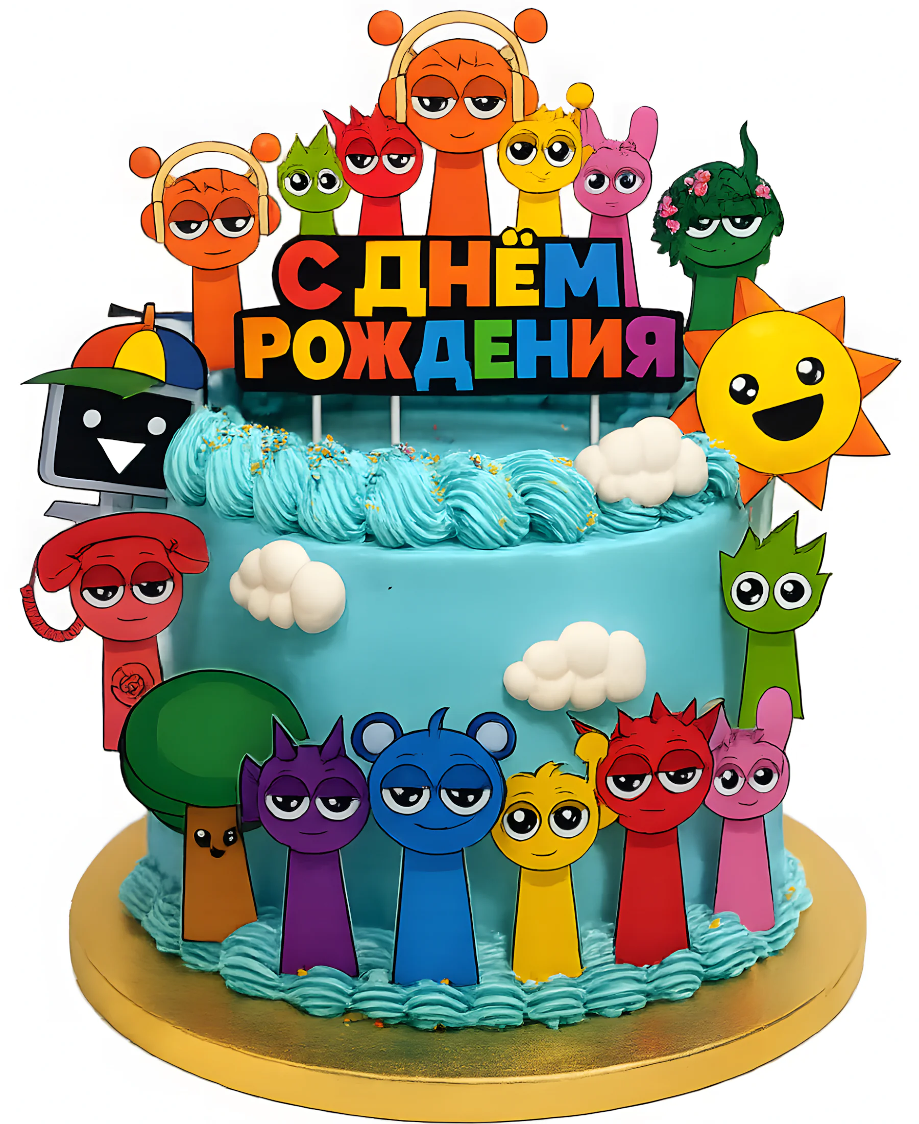 Голубой торт Денди Ворлд с поздравительной надписью Фото