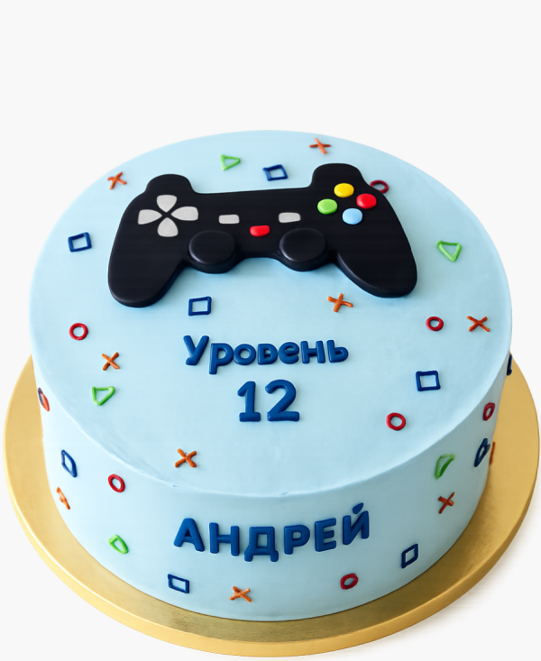 Голубой торт для геймера с черным джойстиком Фото