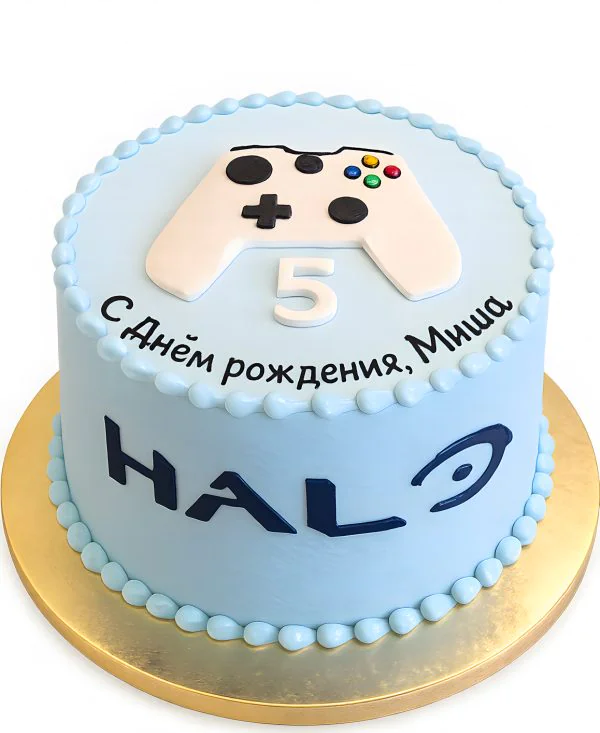 Голубой торт на 5 лет мальчику-геймеру Фото