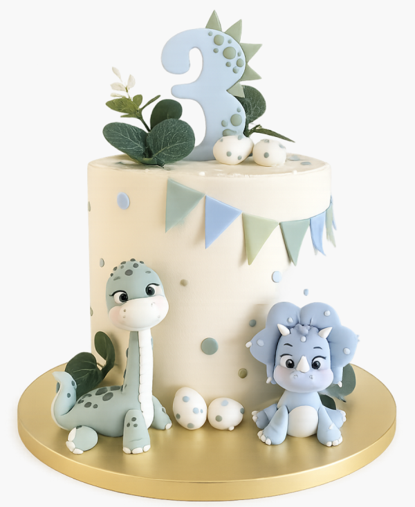 Голубой торт с динозаврами Фото