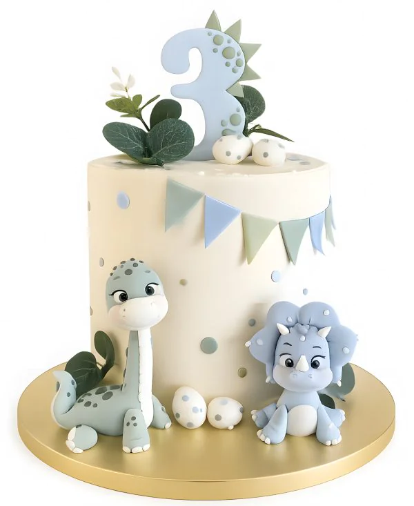 Голубой торт с динозаврами Фото