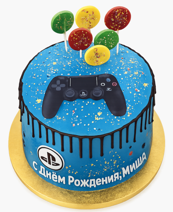 Голубой торт с леденцами Фото