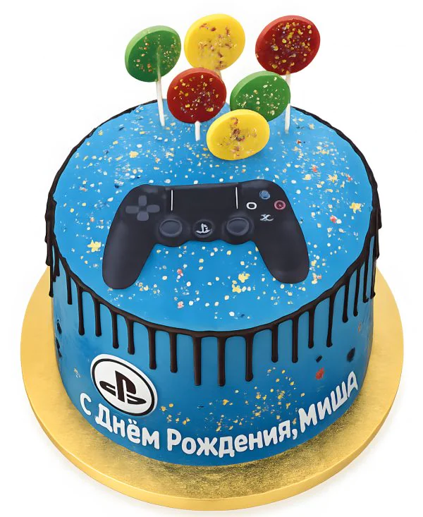 Голубой торт с леденцами Фото