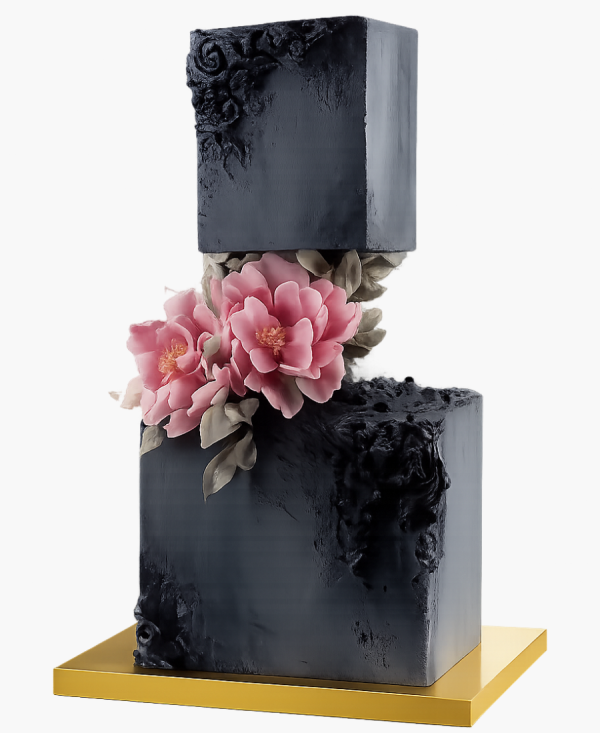 Графитовый торт с черными розами Фото