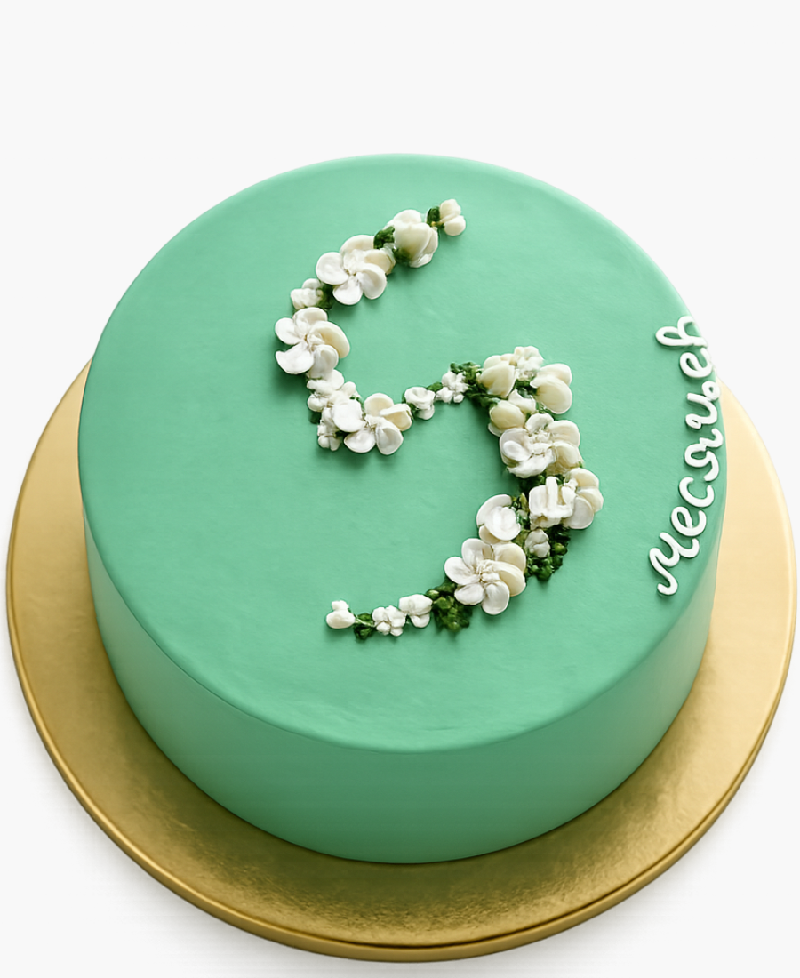 Изумрудный бенто-торт с цветами Фото