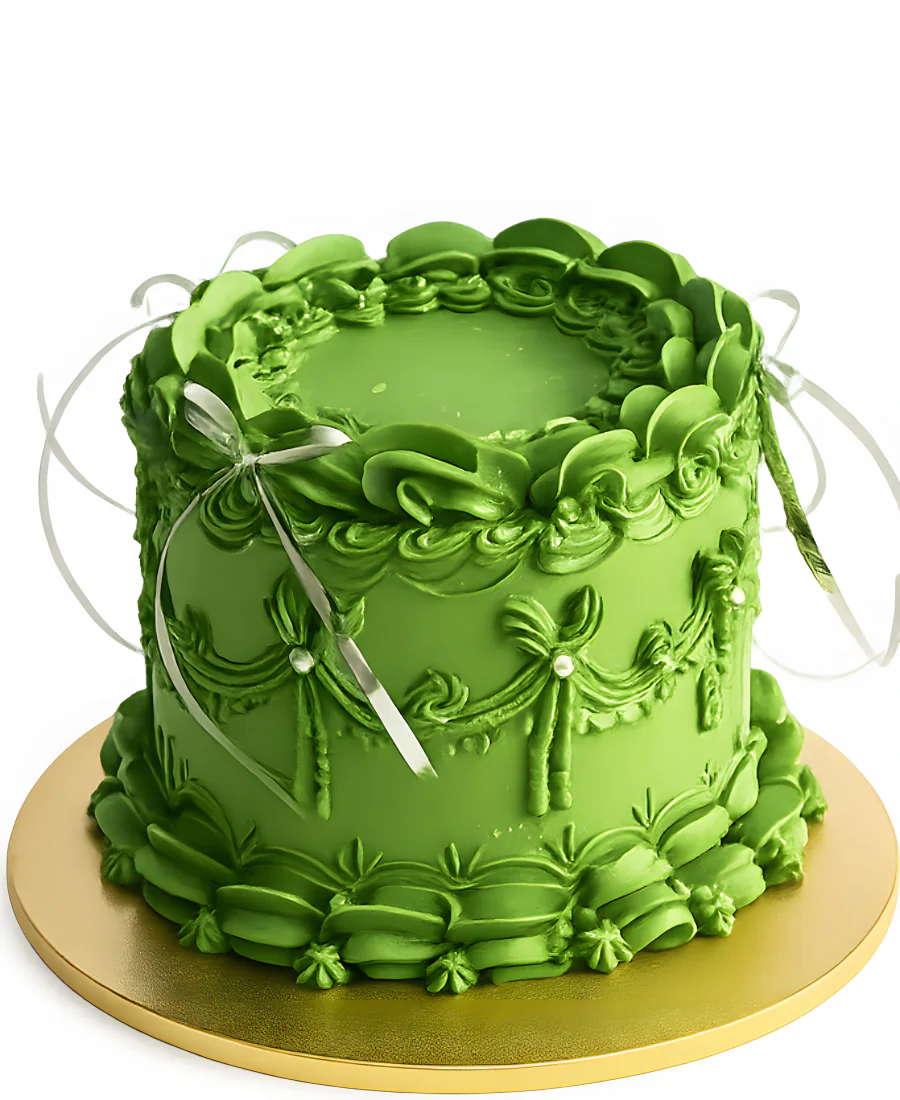Зеленый торт в стиле ламбет с бантами Фото