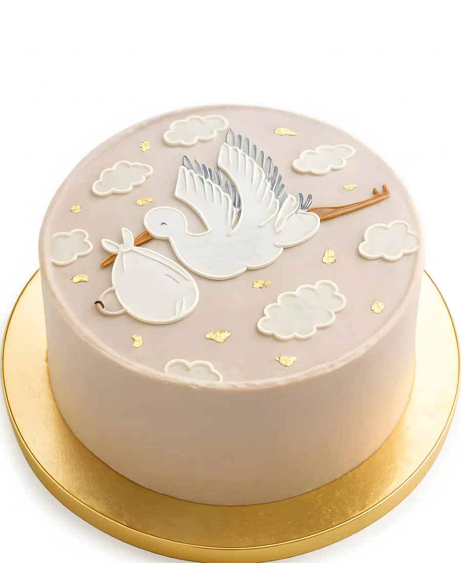 Коричневый бенто-торт с аистом Фото