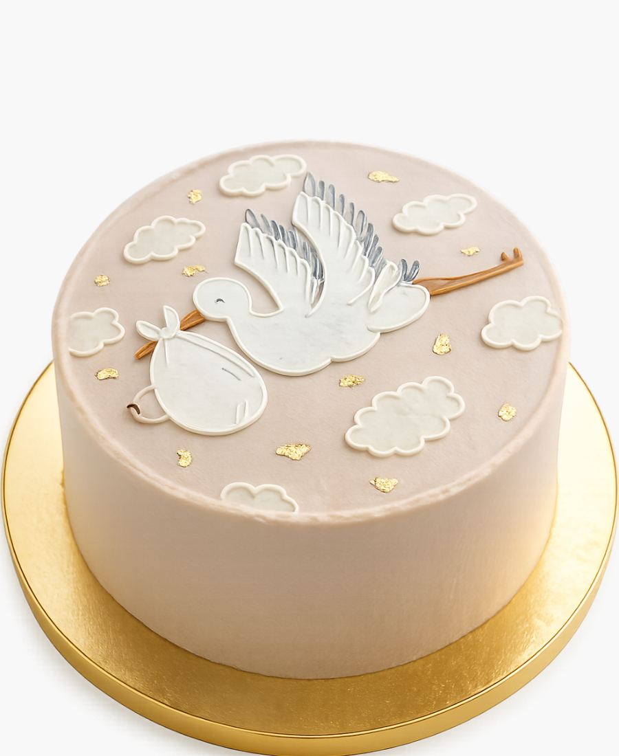 Коричневый бенто-торт с аистом Фото