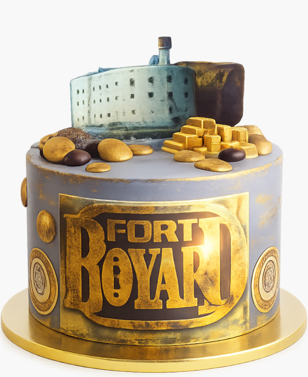 Коричневый торт по тематике Форт Боярд Фото