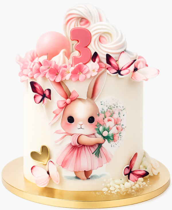 Красивый торт с бабочками и зайцем Фото