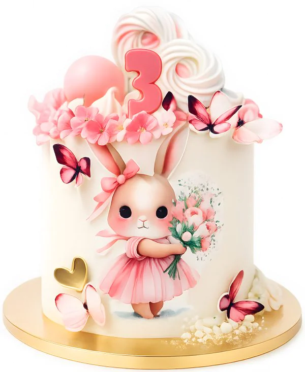 Красивый торт с бабочками и зайцем Фото