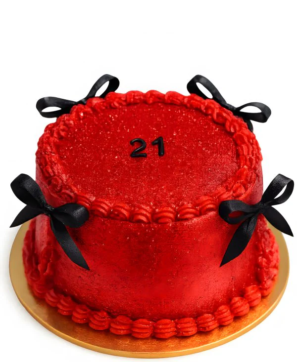 Красный бенто-торт с бантиками Фото