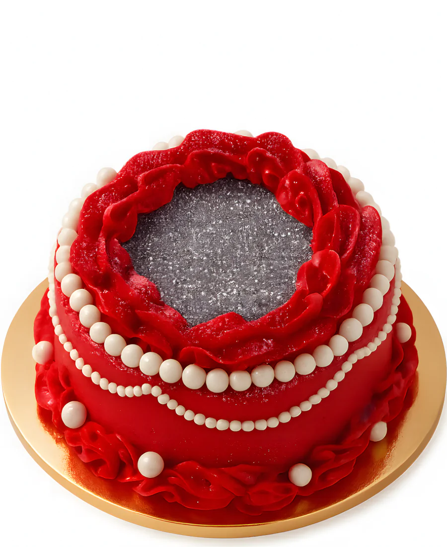Красный бенто-торт с блестками и жемчугом Фото