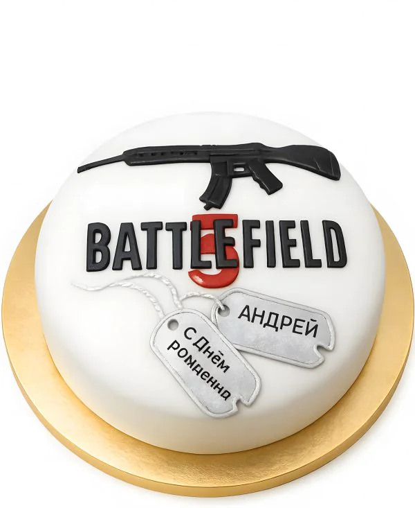 Круглый торт с рисунком снайперской финтовки Фото