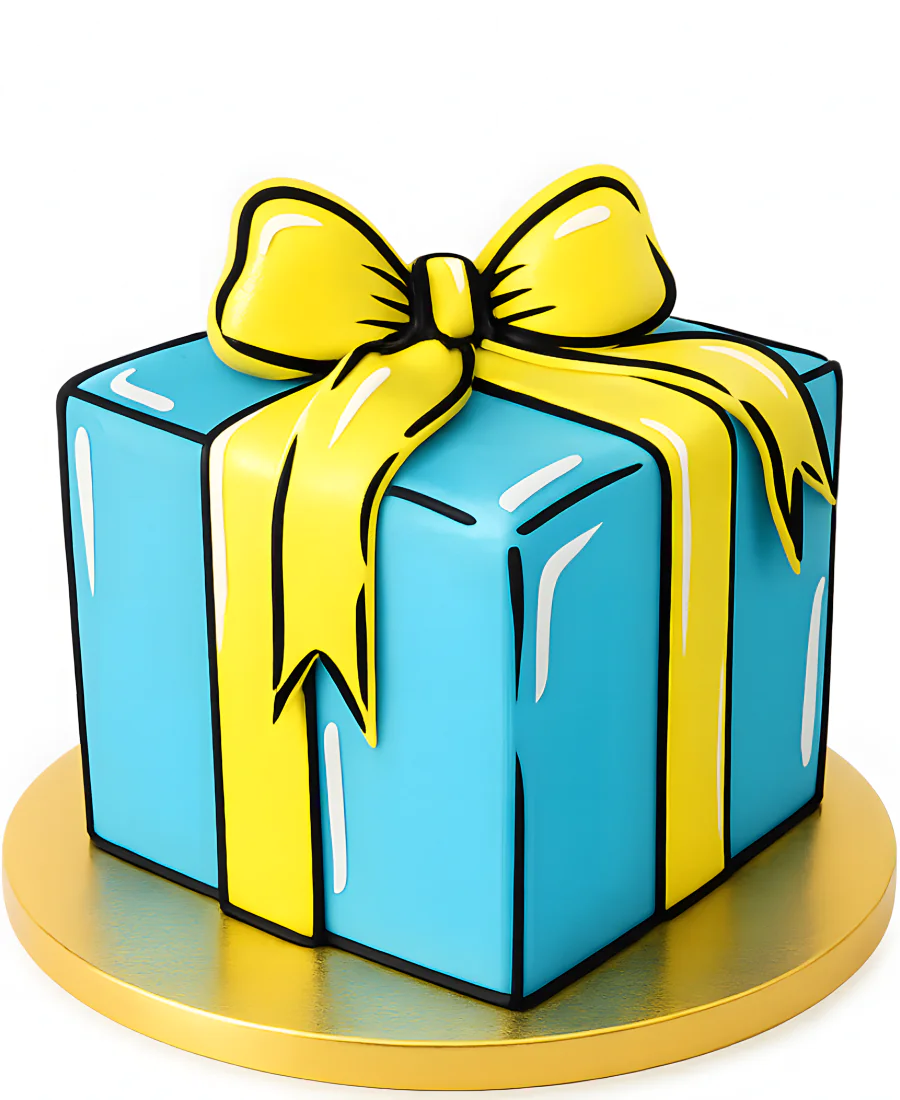 Квадратный торт в виде коробки с бантиком Фото