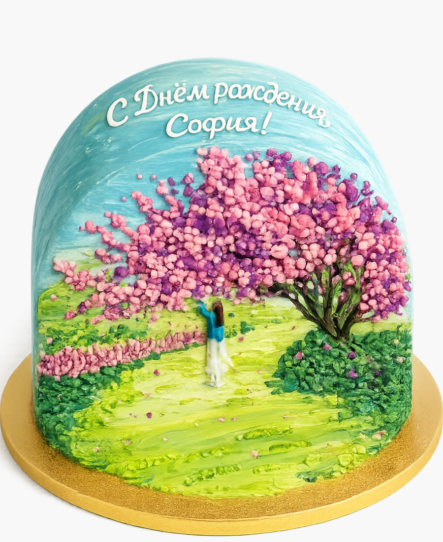 Летний вертикальный торт с девушкой под деревом Фото