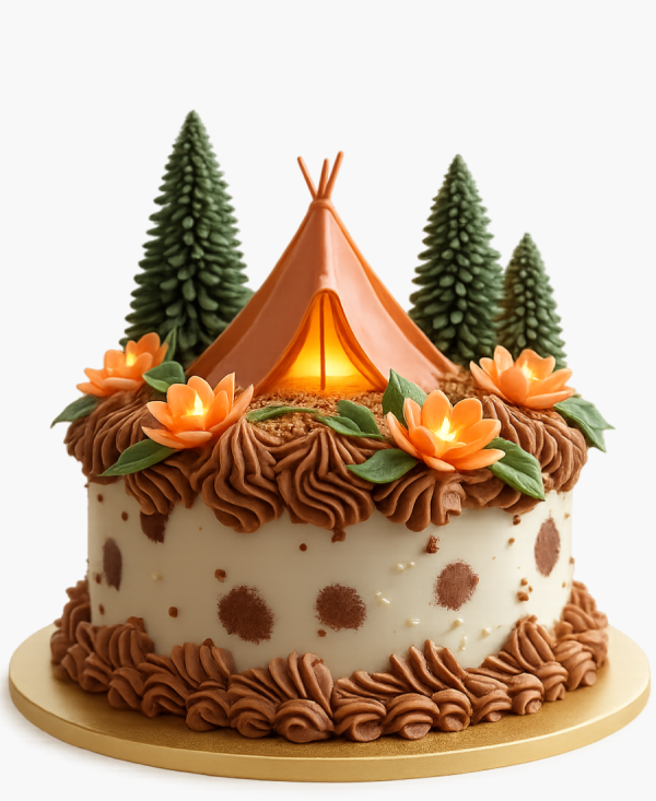 Милый торт с палаткой и цветами Фото