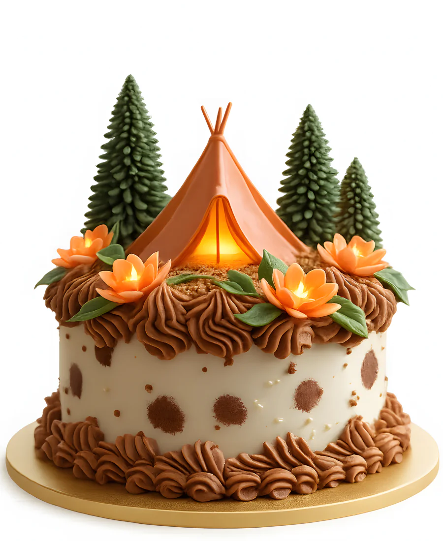 Милый торт с палаткой и цветами Фото