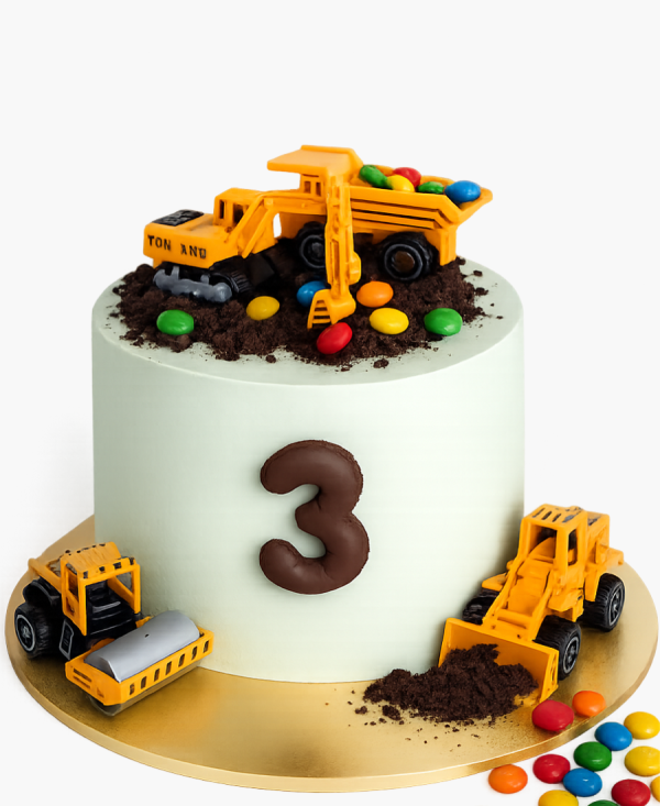 Мятный торт с экскаваторами и конфетками Фото