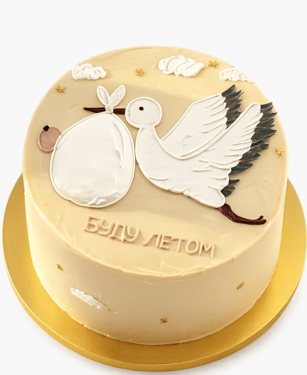 Нежно коричневый торт с аистом Фото